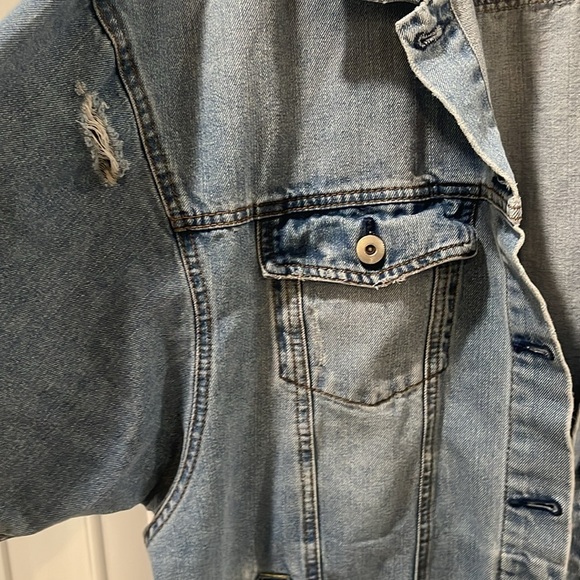 Highway Jeans blue denim Jean long jacket distressed oversized sized XL - Picture 13 of 16